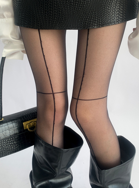 夜间教习室黑色丝袜春款设计感高透性感美腿袜十字线黑丝女夏薄款