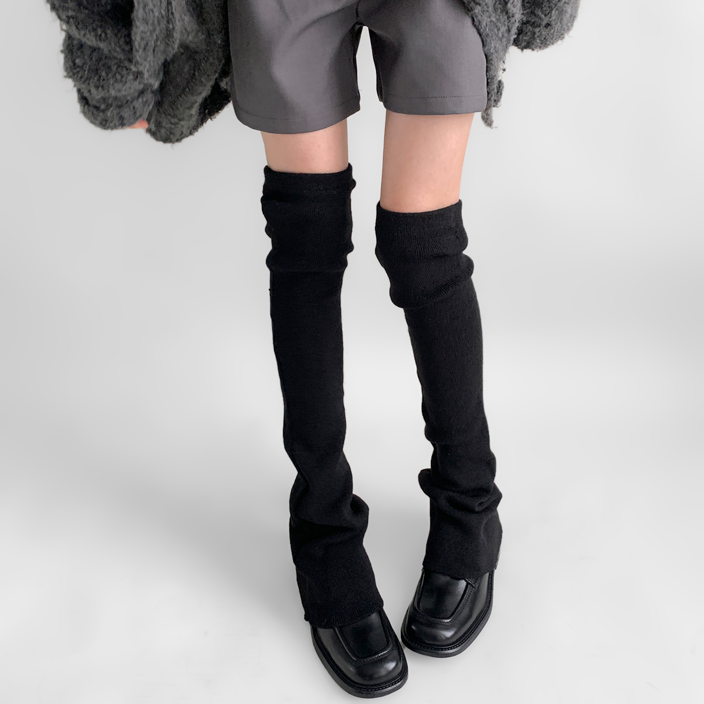 夜间教习室黑色过膝袜套女秋冬阔腿喇叭腿套长筒堆堆袜子显瘦高筒