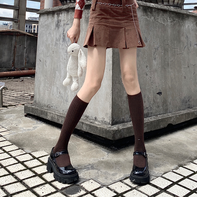 夜间教习咖色学院风复古高筒袜