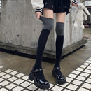 夜间教习室过膝袜女春秋拼色中筒袜子黑灰拼接长筒大腿秋季小腿袜