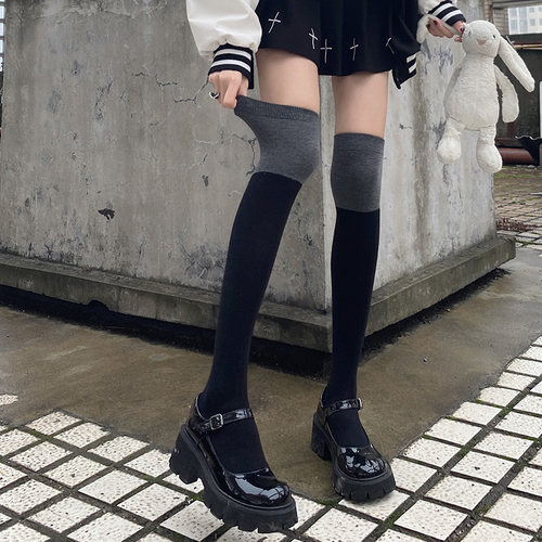 夜间教习室拼色中筒小腿袜