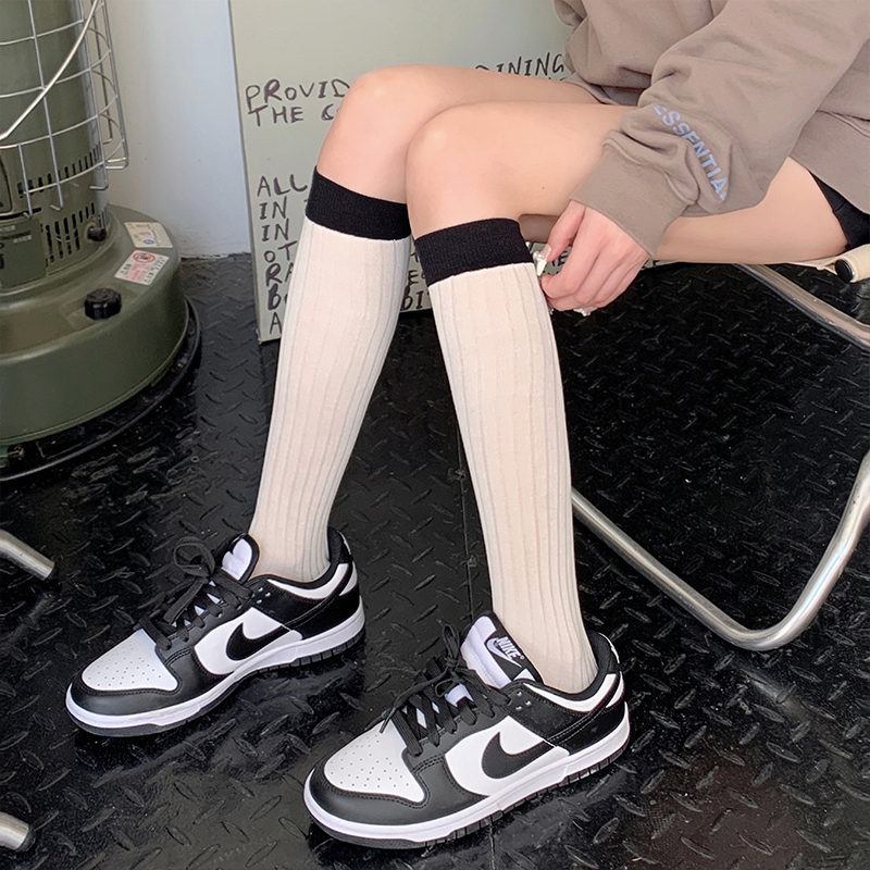 夜间教习室针织撞色竖条小腿袜