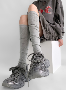 夜间教习室灰色小腿袜女夏季薄款日系学院风jk堆堆袜白色中筒袜子