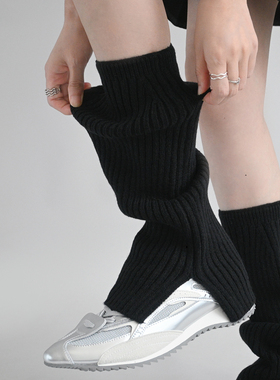 夜间教习室黑色开叉腿套y2k秋冬加厚竖纹中筒袜子女百搭堆堆袜套