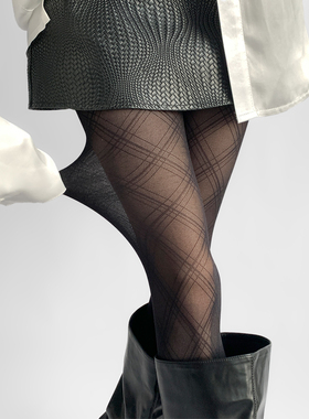 夜间教习室黑色丝袜复古菱形格条纹连裤袜加大加长黑丝打底裤女夏