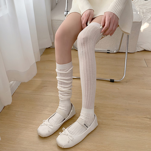 夜间教习室纯色竖条薄棉袜子