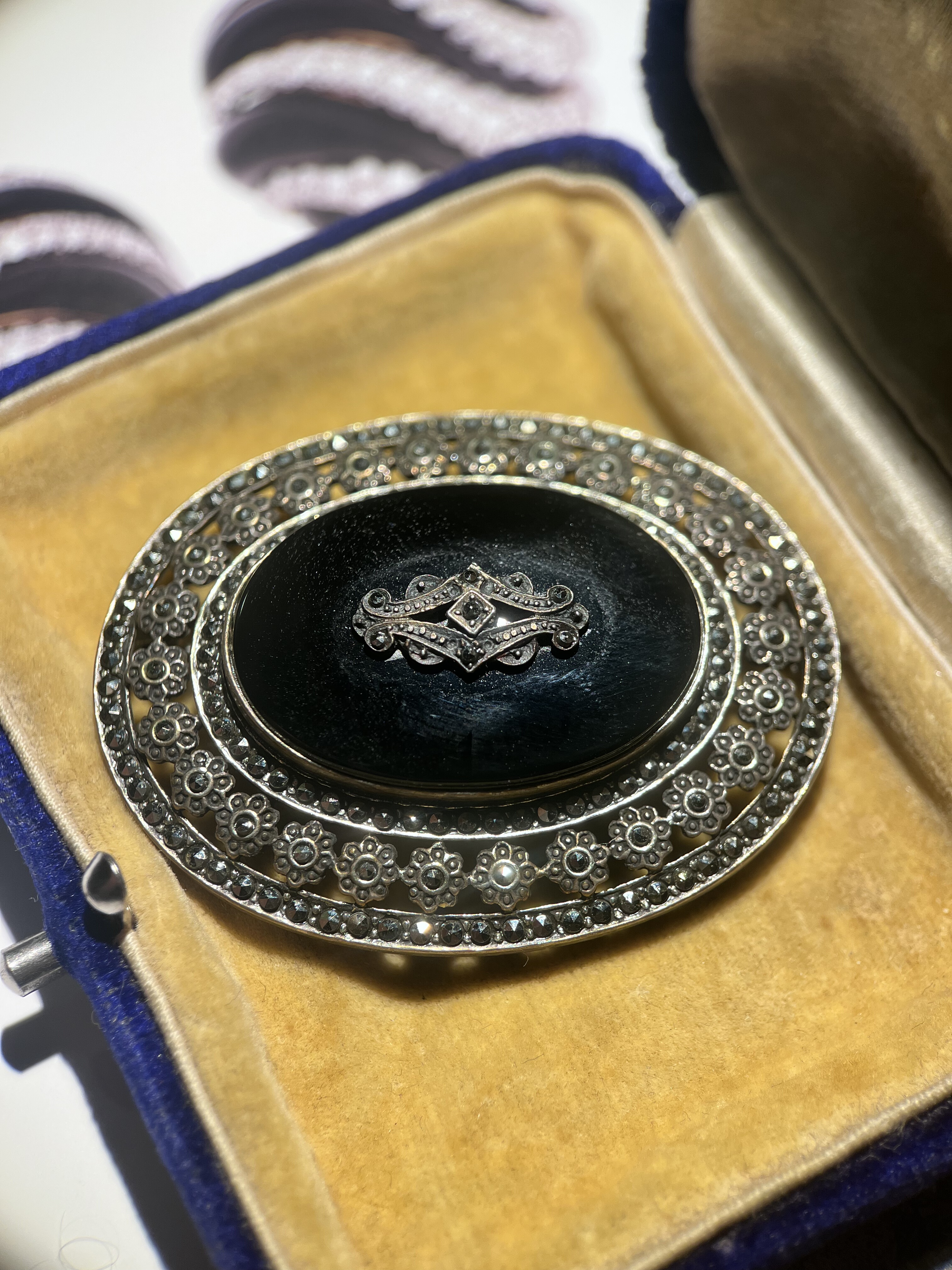 伦敦买回古董级珠宝老银马赛克石贵族胸针，典雅的装饰艺术风格