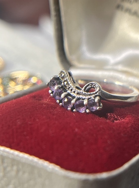 伦敦买回，925银镶紫水晶戒指，上手精致漂亮，圈口13