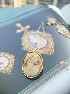 古董珠宝925银镶卡梅奥项链雕工细腻美神降临尺寸3*2.4链长44cm