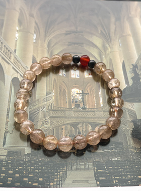 天然水晶手串金发晶手串阳光下的洒金色手串， 珠子大小7.3mm