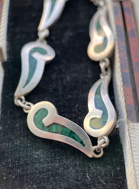 古董珠宝马耳他纯银镶嵌孔雀石手链，两种不同风格单戴叠戴很出片