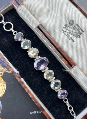 古董手链925镶天然水晶彩宝水晶手链多种颜色，链长19.5cm重23克