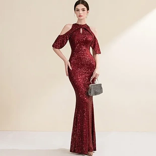 主持人鱼尾裙子宴会名媛长款高端宴会晚宴气质简约修身女晚礼服裙