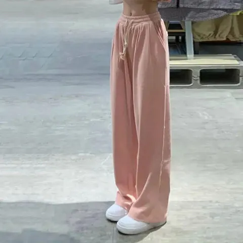 显瘦休闲裤运动裤抽绳高腰新鱼鳞女松紧宽松直筒2025春秋长裤