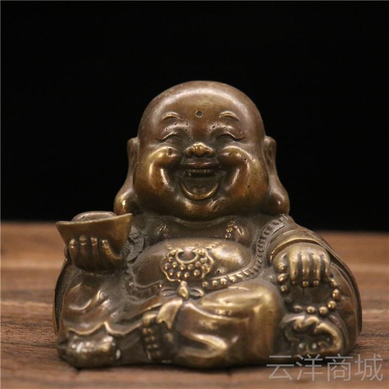 正品纯铜汽内弥勒佛像车饰品笑佛办车公桌面摆件佳节送礼