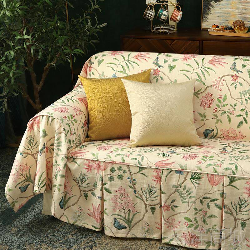 正品数码印花美花鸟沙发巾垫式套全现盖布防尘罩布艺欧式四代季可
