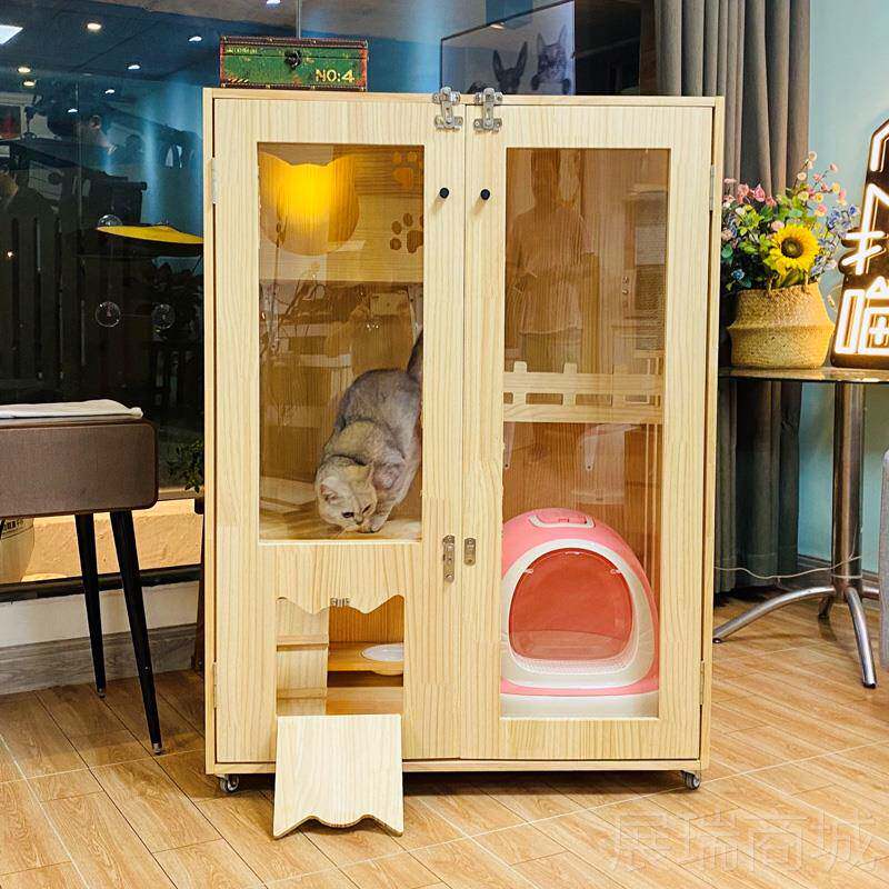 高档生态墅实猫别防木水窝猫舍猫展示柜猫猫笼猫酒店繁育笼猫床宠