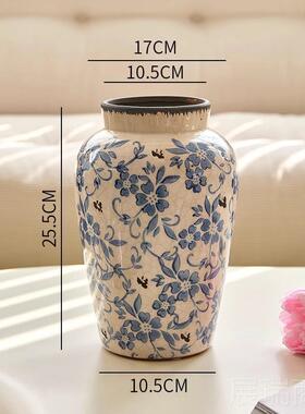 高档TUME瓶NG青花瓷花摆件客厅水培插花级景镇陶瓷中古高感宋代美
