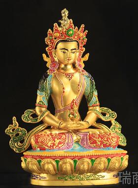 高档6寸金色莲彩绘佛像三宝桌佛致文殊四臂师新古典精做工面摆件
