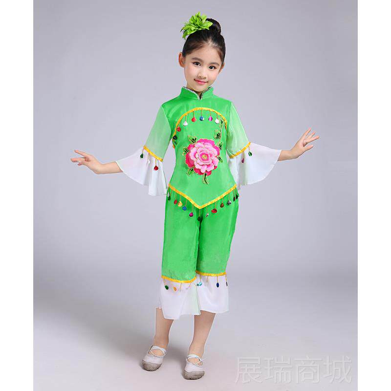 高档六儿童演出秧歌服幼汉族一舞蹈服装族女古典扇儿子民舞腰鼓表
