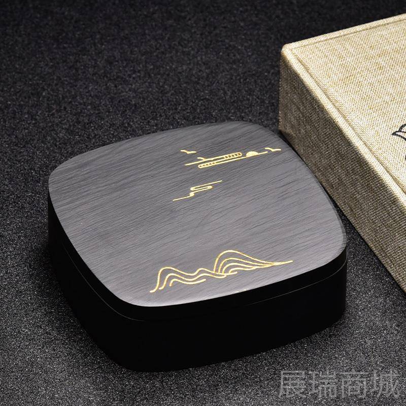 高档懿羲堂砚台带盖天然安徽歙文四宝非墨端砚碟墨池砚墨盘墨盒成