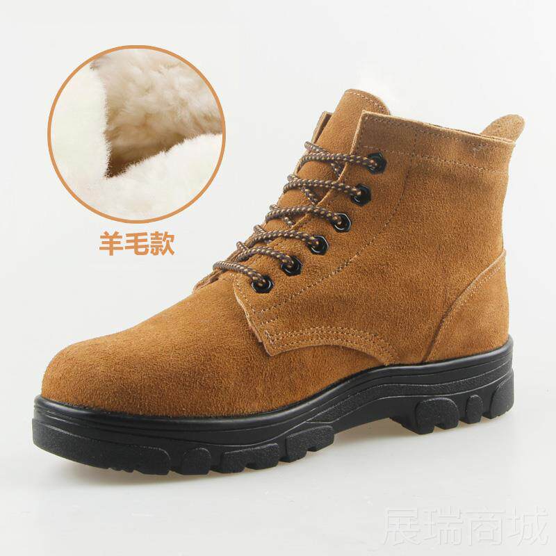 高档真皮劳鞋保男高帮电暖焊工作鞋防砸保鞋羊毛工装马丁大头棉翻