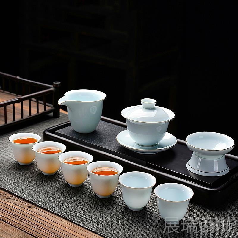 高档陶翠瓷功夫茶具套装绿简家描金茶壶用盖碗公道杯约高档礼品定