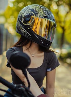 高档F车ASED复古头盔男E女摩托哈雷机车巡航全大码4盔XL冬季3C认