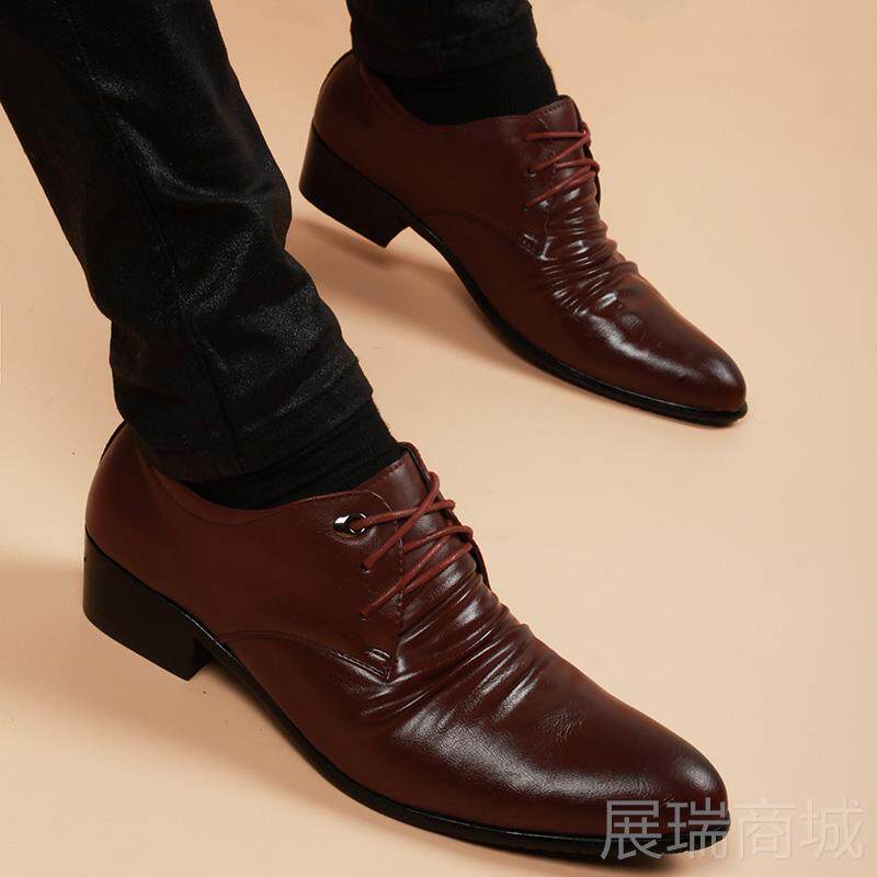 高档季皮夏男青年时尚内鞋增高透男鞋韩版尖头气潮真皮商务休闲鞋
