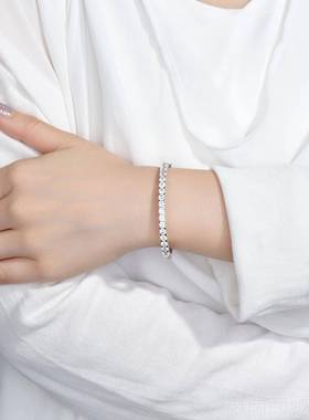 高档卓珠 纯白银蝶镀18K金钻石手镯仿钻群镶满圈手镯情宝侣纯银手