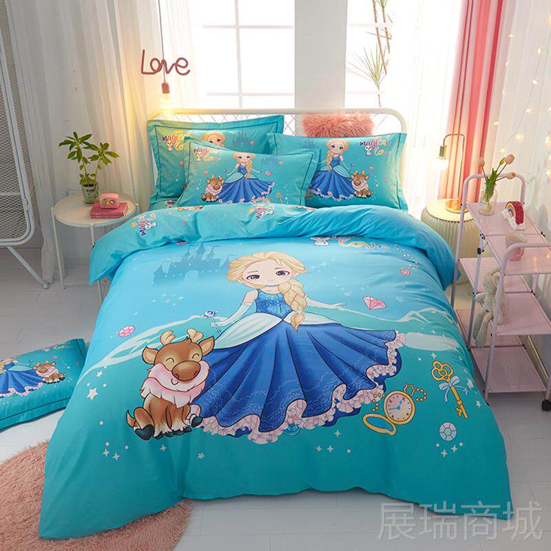 高档全棉床单套卡通纯棉被三件童套可爱小女孩公主1.5儿床笠四件