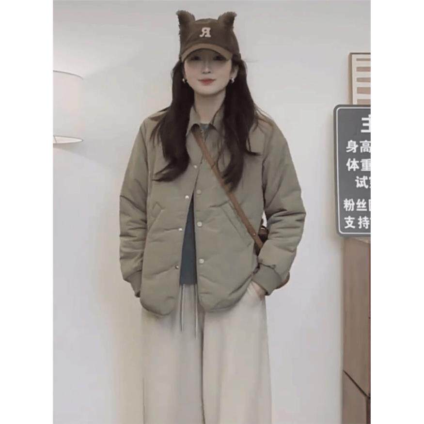 翻领单排扣轻薄短款棉衣女秋冬季新款小个子宽松显瘦高级感外套潮
