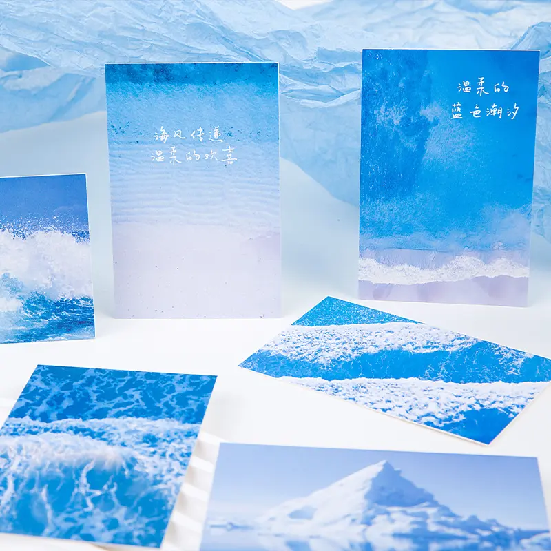 文艺青年蓝色小卡墙壁装饰卡片ins风景卡大海留言小卡祝福卡27张