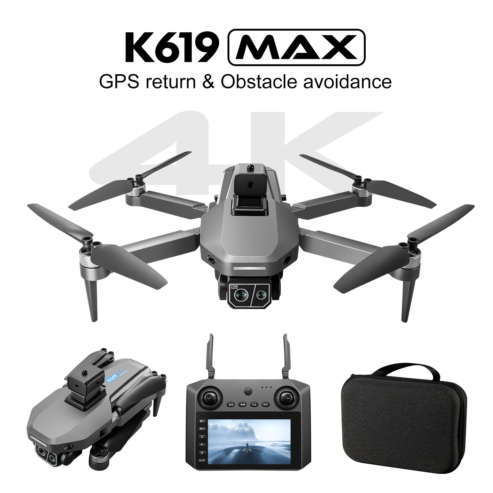 K619MAX高清航拍无人机空拍机GPS无刷电机带显示屏遥控飞机Drones