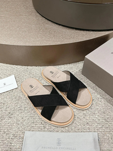 BC新款情侣款交叉平底真皮时尚拖鞋博肯拖鞋