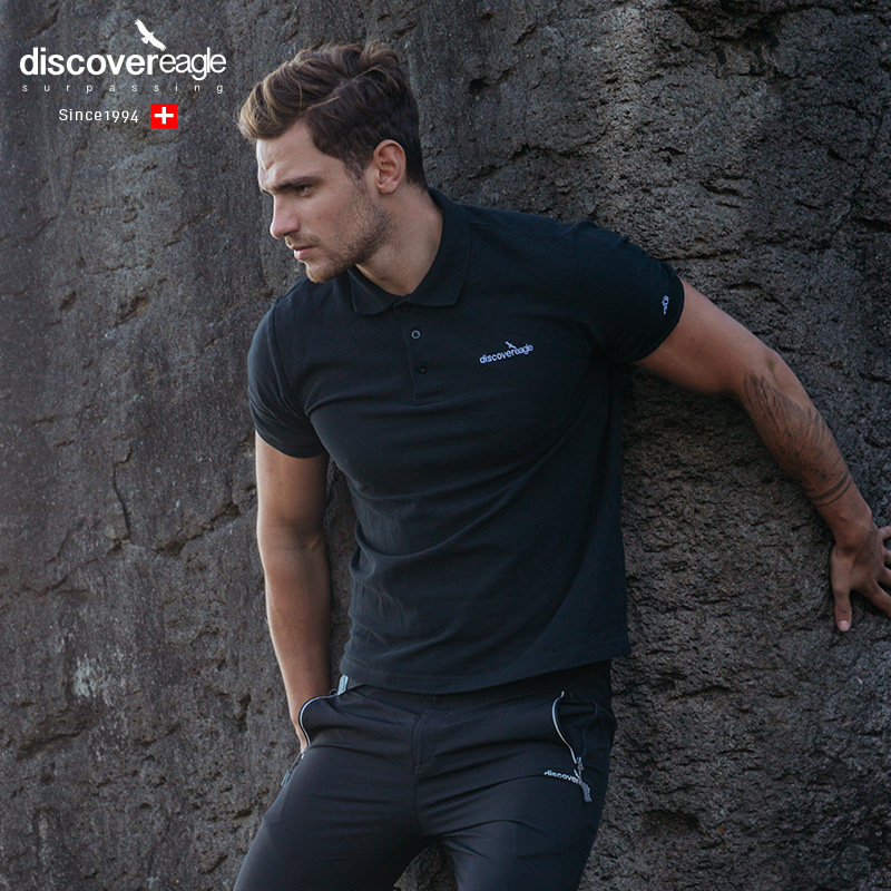 户外运动polo衫男短袖潮男士纯棉翻领polo衫女夏潮流黑色修身T恤