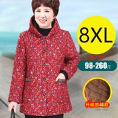 260斤加肥加大码 女秋冬外套夹棉小棉衣宽松中年人妈妈加绒薄棉袄6