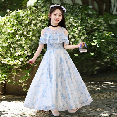女童碎花长款连衣裙夏季2025新款夏装女孩雪纺儿童女夏天大童裙子