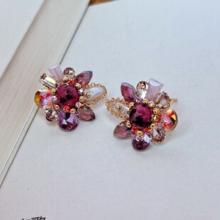 复古高级感vintage天然石水晶耳钉小众设计感不规则锆石耳环耳饰