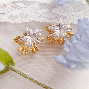 不规则撞色金属几何花朵耳钉一款两戴独特设计感简约百搭耳环小众