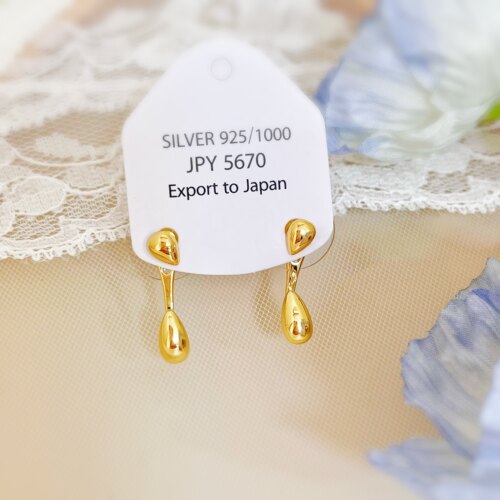 轻奢风~极简约一款两戴925银针镀14K水滴耳钉气质耳饰耳环女