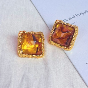 中古咖色几何耳钉女轻奢气质高级感耳环小众设计感独特复古耳饰女