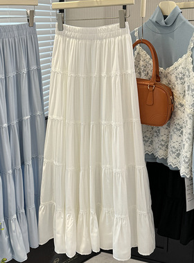 白色半身裙女2025春夏新款高腰显瘦中长款a字芭蕾风蓬蓬蛋糕裙子