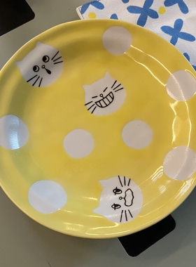 日本原产AITO Neko marche 可爱平盘餐具猫咪美浓烧陶瓷釉下彩