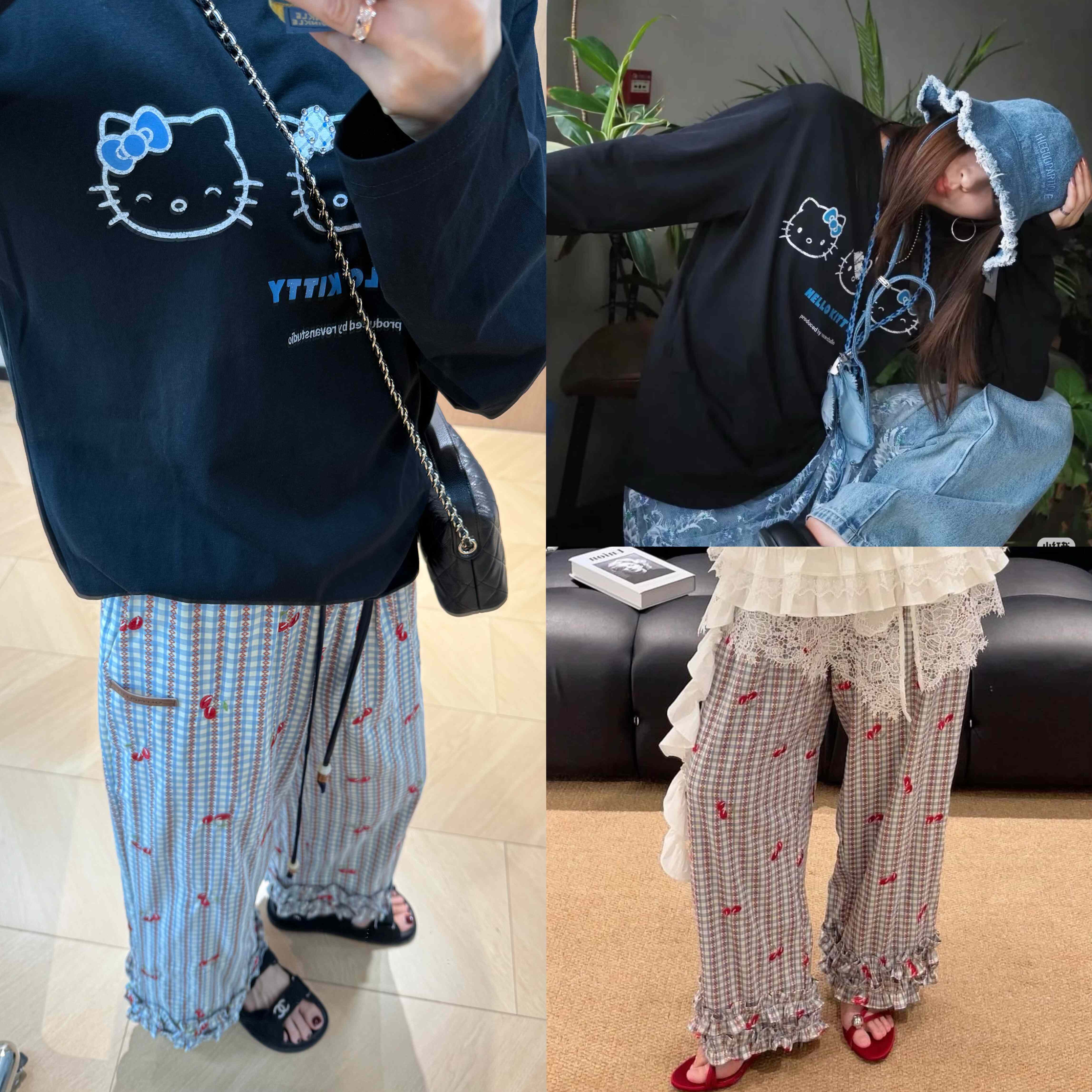 Rev 黑色长袖Kt tee+超可爱自留Poi樱桃裤子