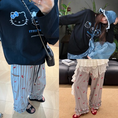 Rev 黑色长袖Kt tee+超可爱自留Poi樱桃裤子