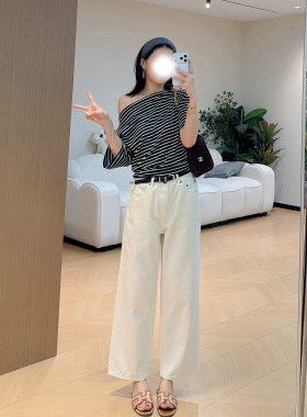 NOIR老钱白色九分阔腿牛仔裤