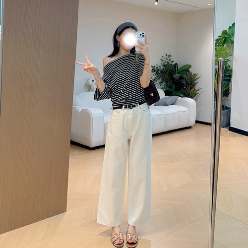 NOIR老钱白色九分阔腿牛仔裤