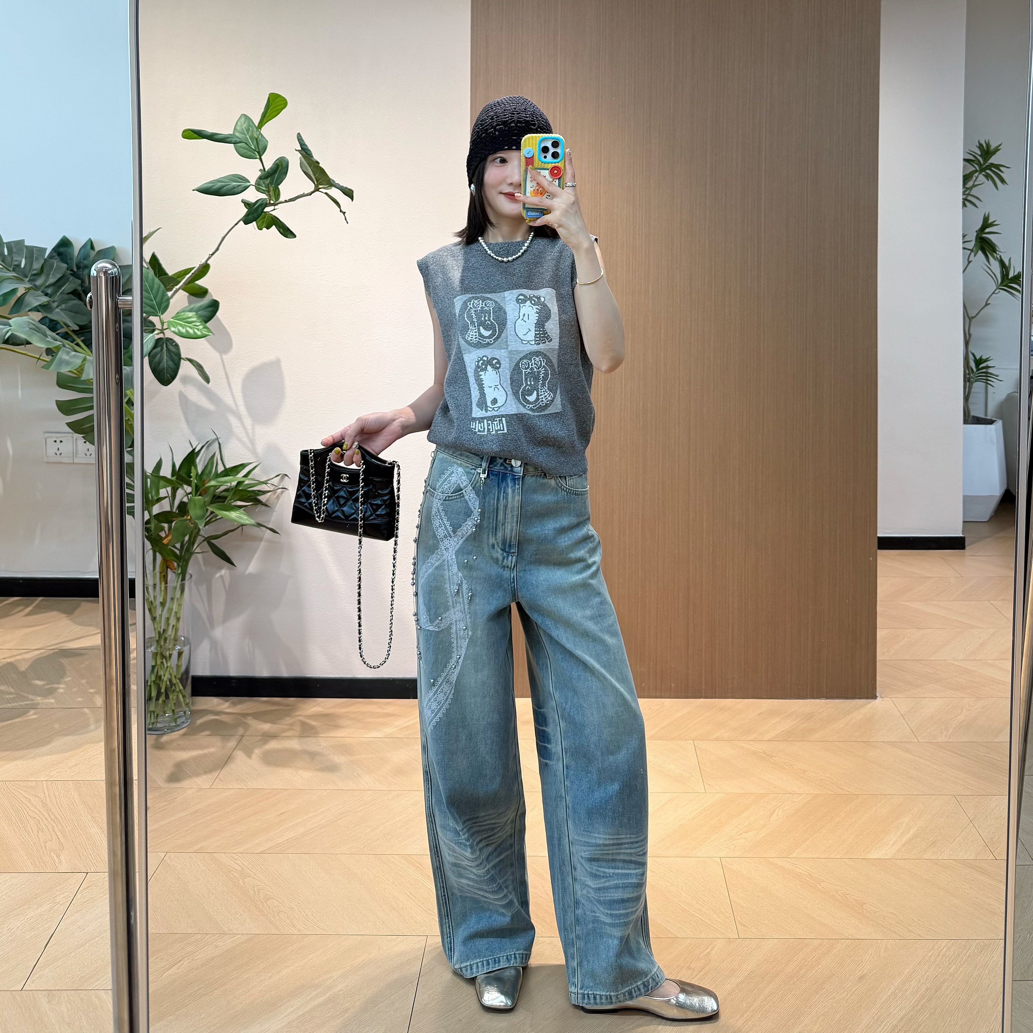 自留 Da 趣味卡通四宫格印花针织背心