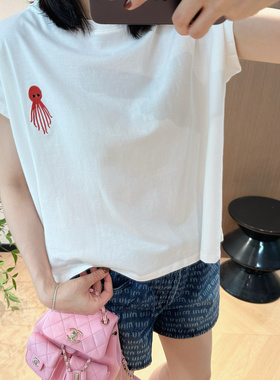 准现货～法国小众Tin*sels 可爱小章鱼刺绣廓形T恤